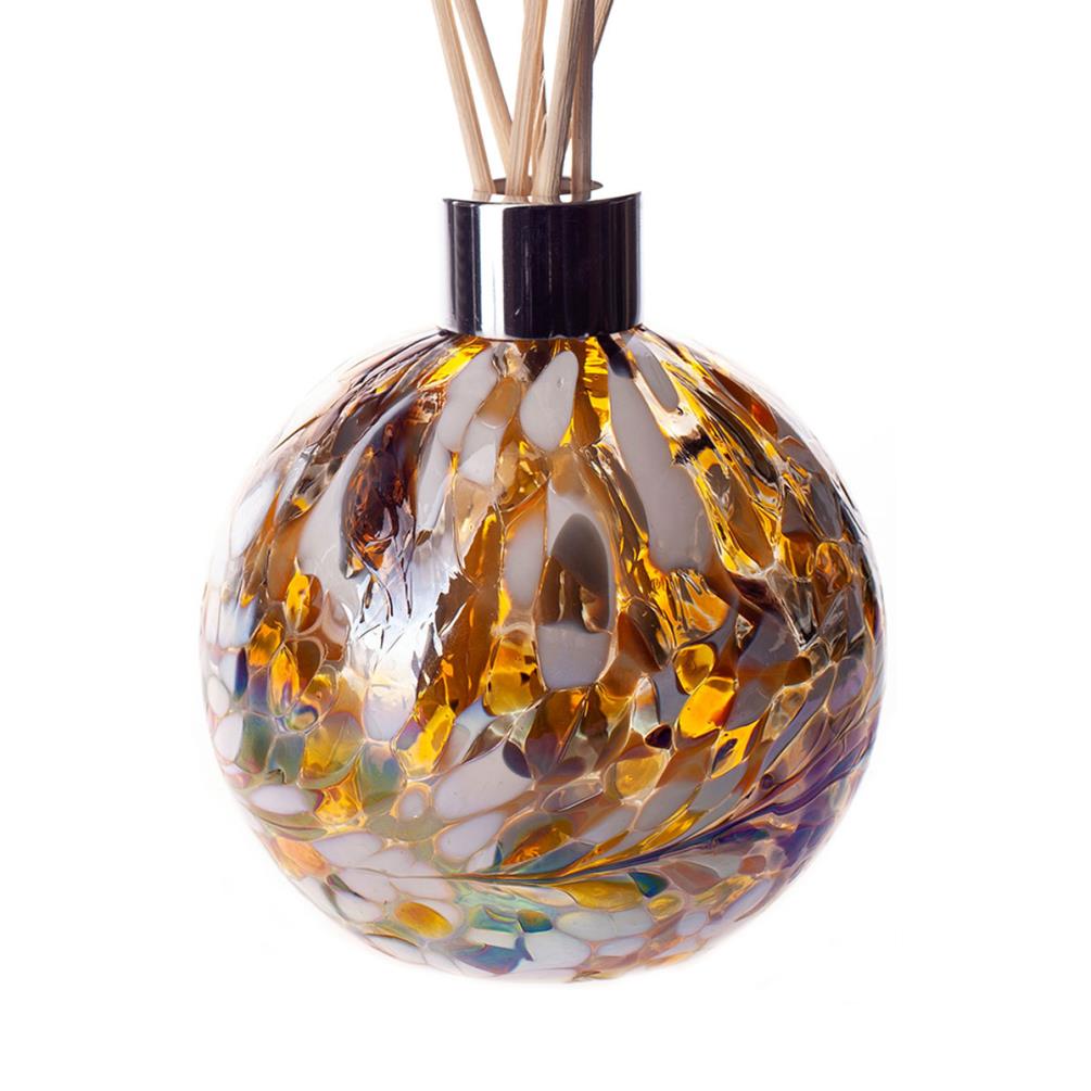 Amelia Art Glass Gold Brown & White Iris Reed Diffuser Gift Set  Extra Image 1